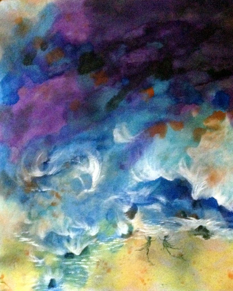Storm Dancers, watercolor on rice paper, 14x16. $210